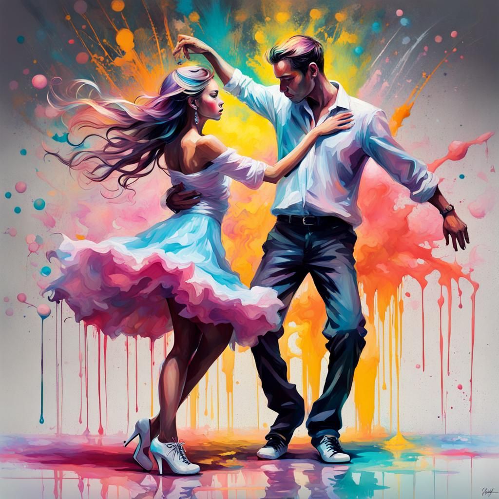Pastel Waltz Dance Couple in Graffiti Art