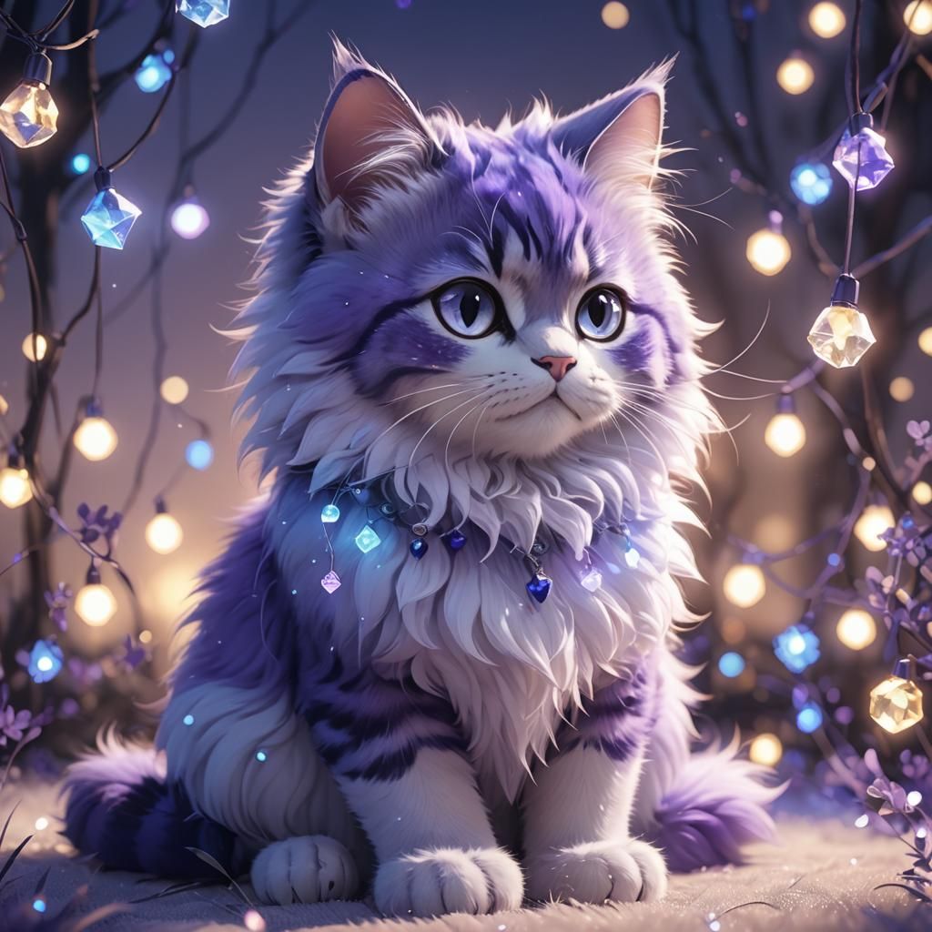Luminescent Cartoon Cat in Anime Style