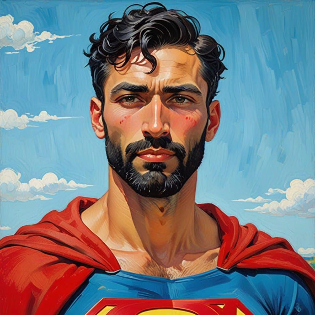 Turkish-Pakistani-Tamil-Arab Superman in Elegant Velvet Cape