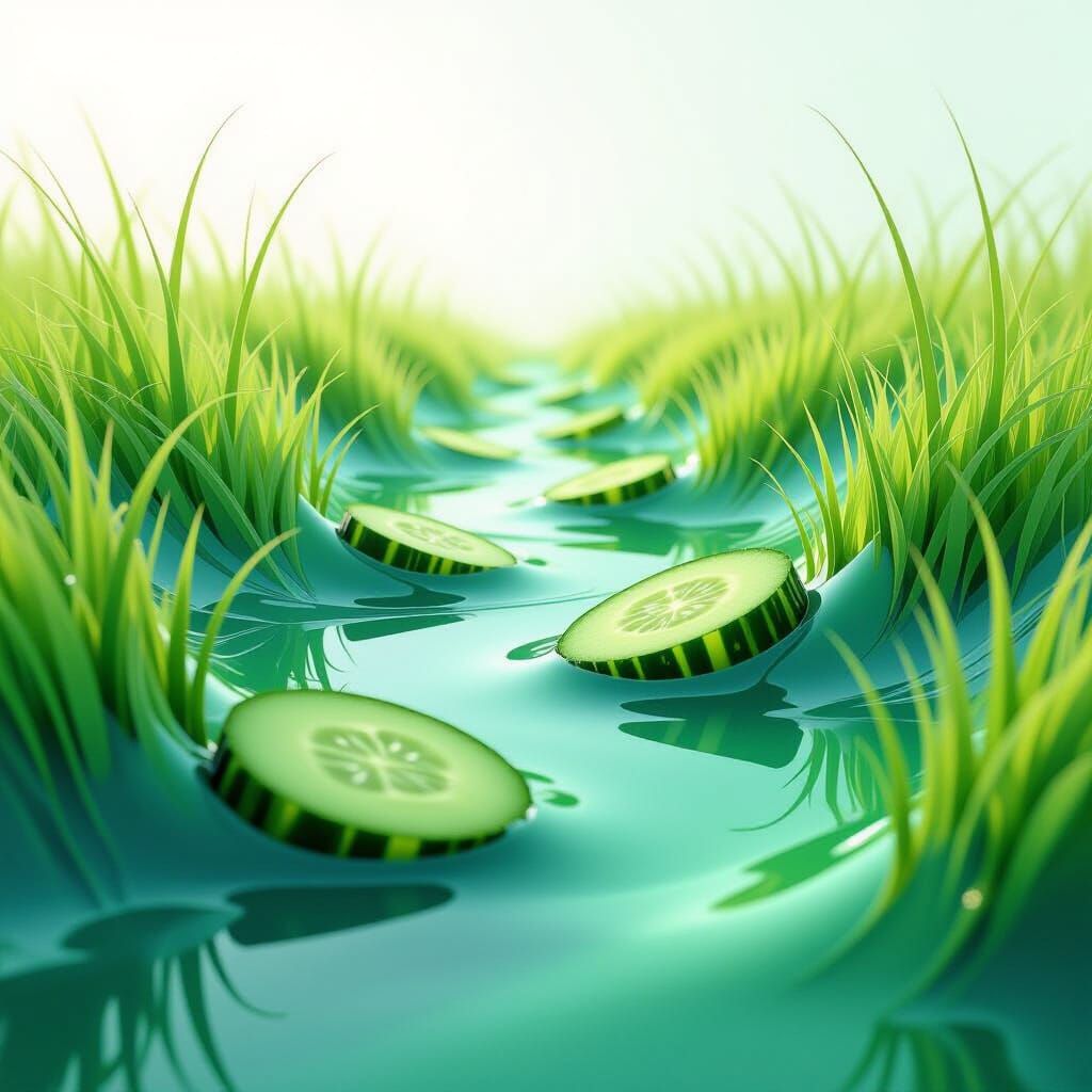 Abstract Liquid Cucumber Landscape in Green and Blue