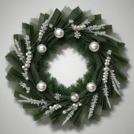 Paper Wreath with Evergreen Branches and Silver Pearls in Ki...