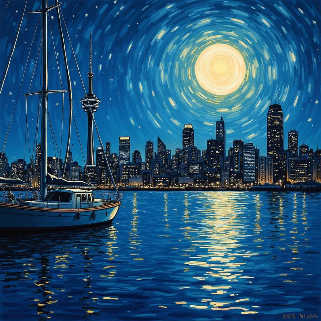 Moonlit Dreams Over Auckland in Vibrant Van Gogh Style