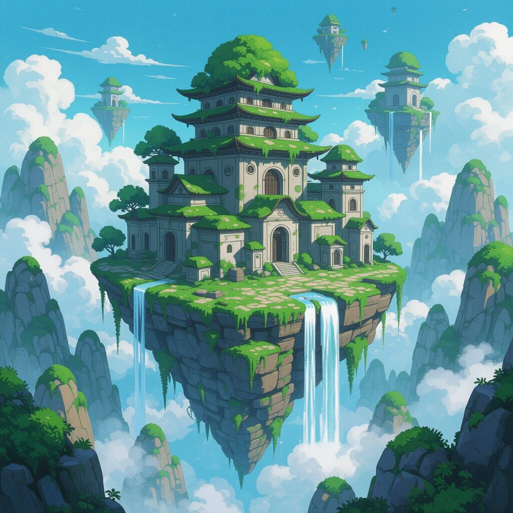 Studio Ghibli Floating Island with Ancient City