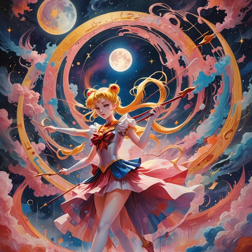 Sailor Moon in Surreal Dreamscape with Bow