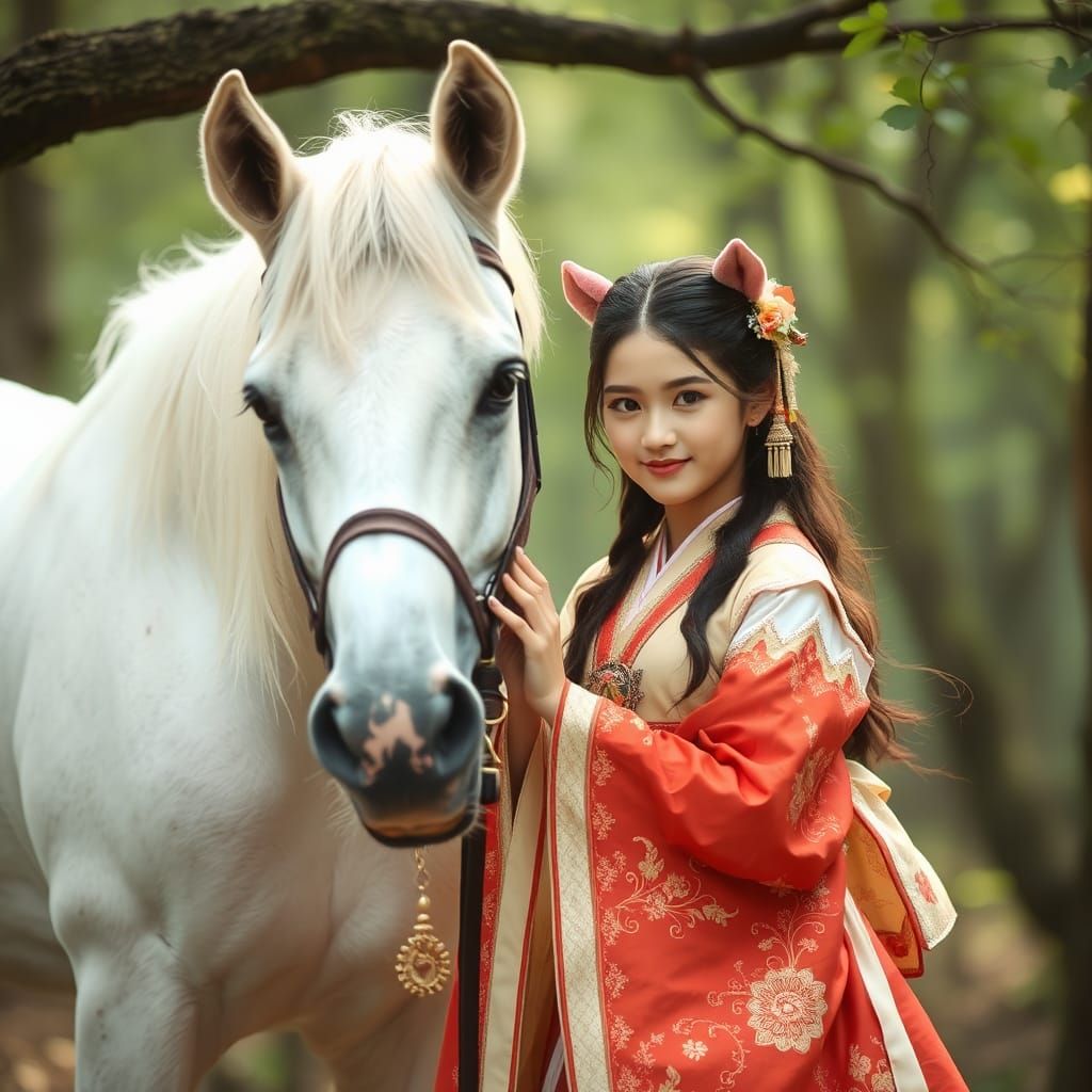 Enchanted Forest: Japanese Princess with White Horse