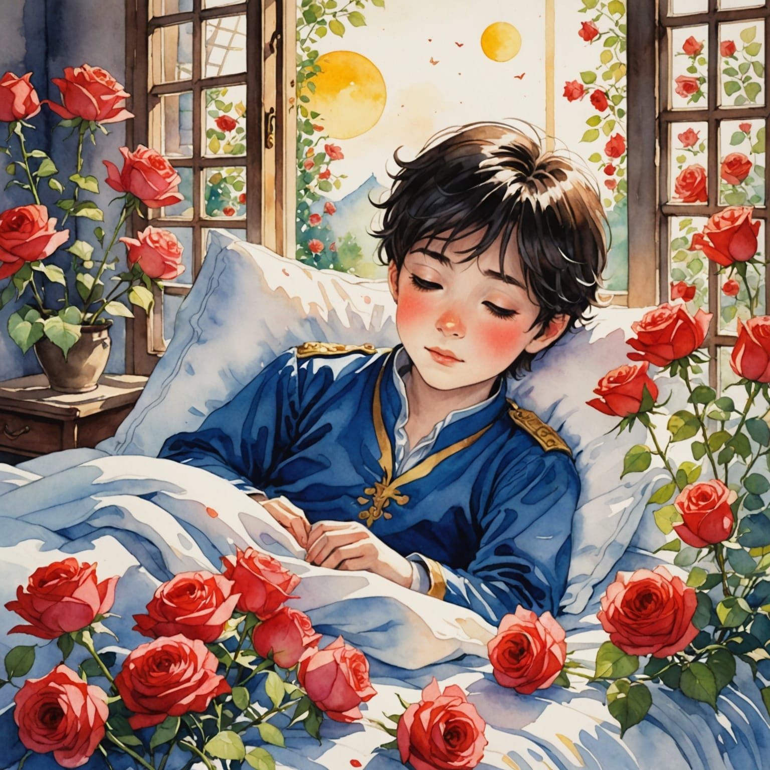 Fairytale Prince Asleep in Sunlit Bed