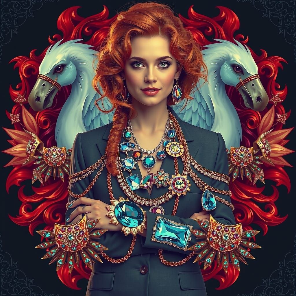 Confident Woman with Ginger Hair and Green Eyes