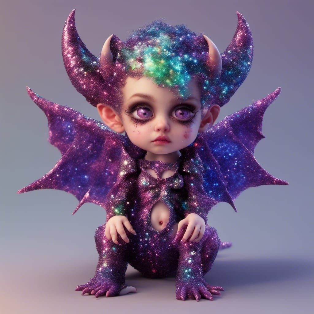 Glitter Demoness Making Snow Angels, Photoreal Digital Art