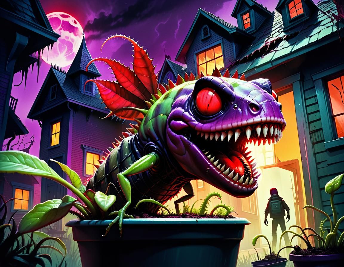 Sci-Fi Venus Flytrap Reaching for Man