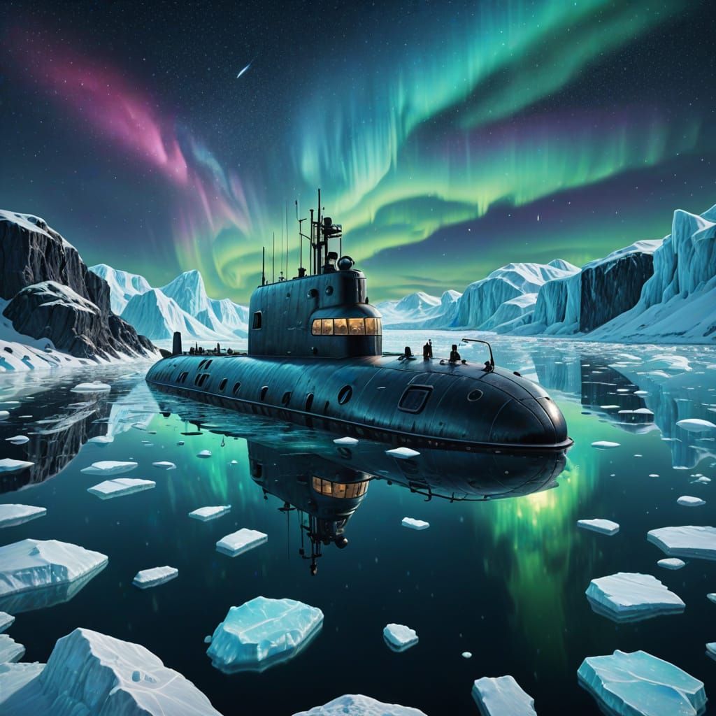 Submarine Surfaces Under Aurora Borealis