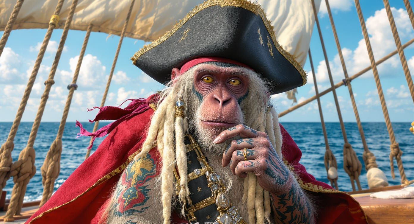Dread Pirate Monkey with Dreadlocks on Ship