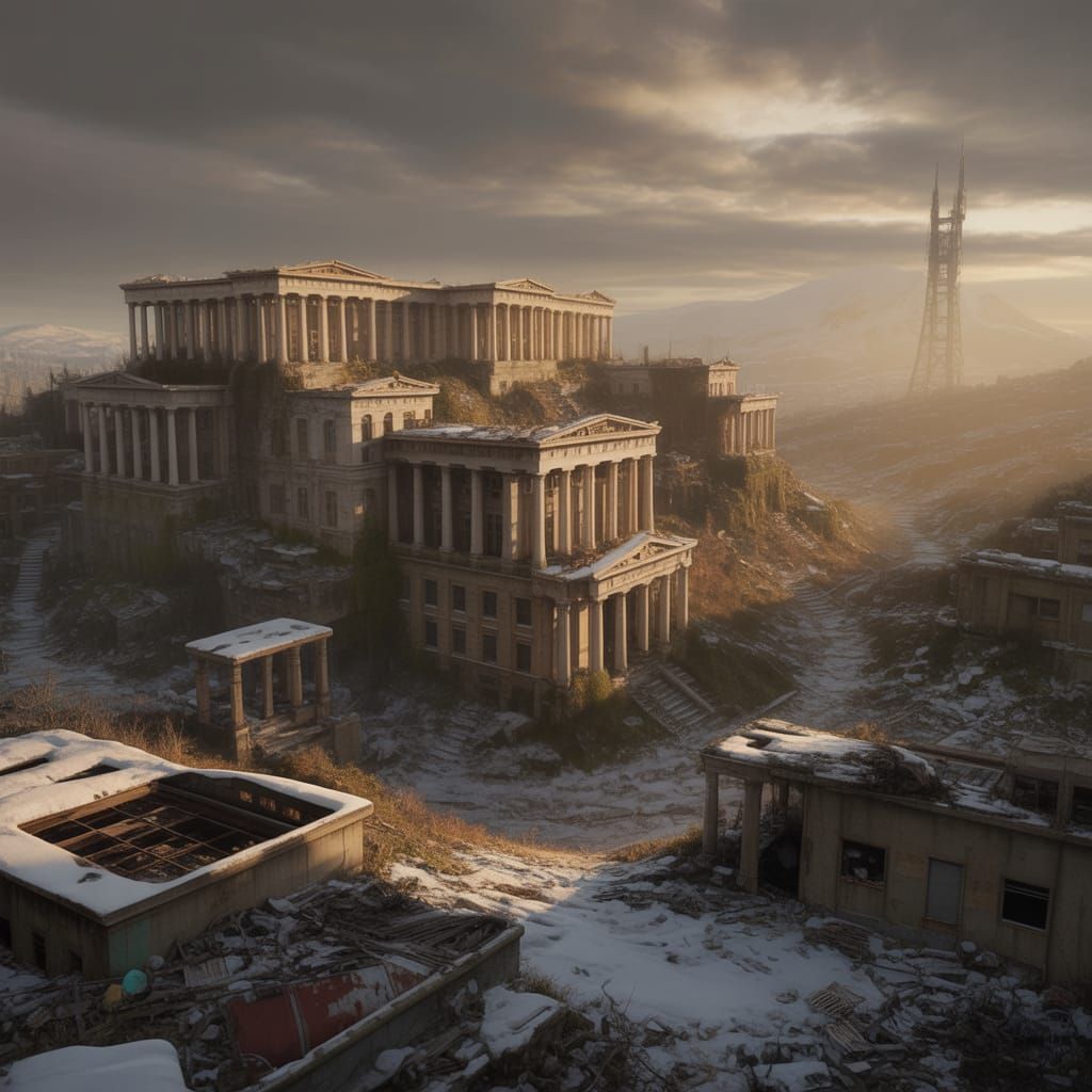 Post-Apocalyptic Snow-Covered Greek Metropolis
