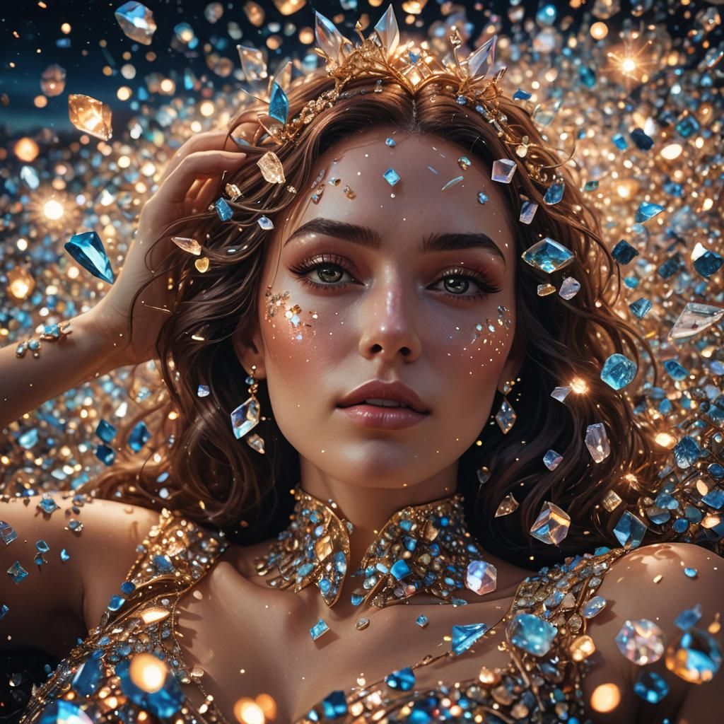 Crystal Woman in Diamond Sky at Night