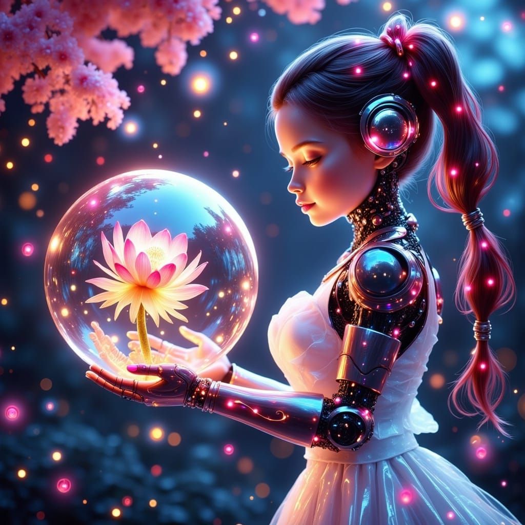 Android Girl Embodying Peace and Love