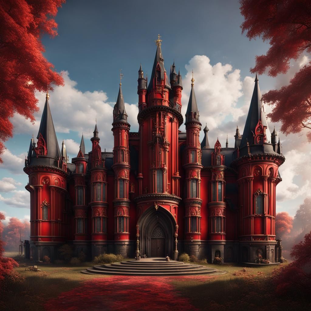 Gothic Royal Castle with Gold Accents, Digital Art