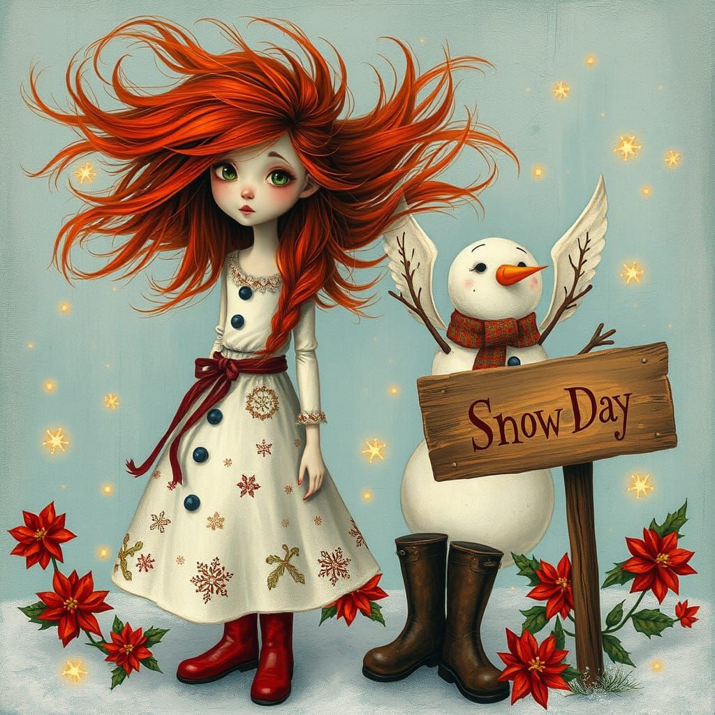 Stunning Snow Day Scene, Whimsical Fantasy Composition