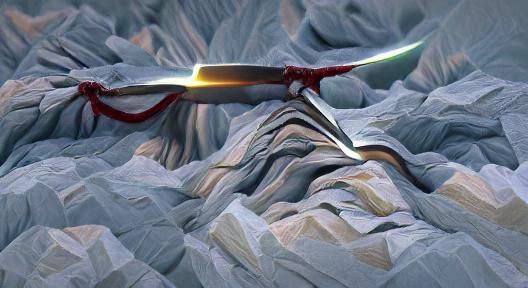 Sword Cuts Through Mountain in Hyperrealism