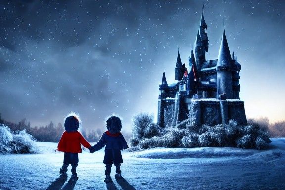 Twins in Winter Landscape with Castle
