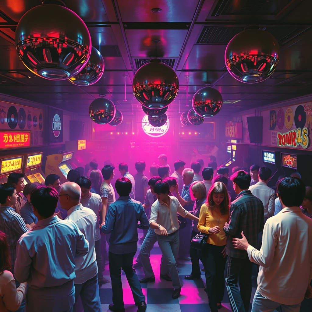 Neon-Lit 1970s Disco Scene