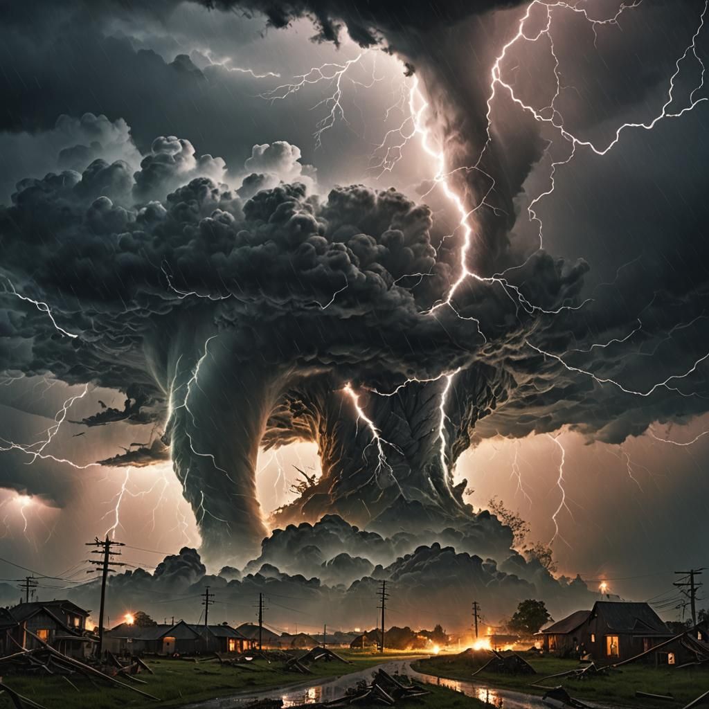 tornado, dark, sky, lightning, everywhere, ominous, swirling, clouds, electrified, atmosphere, intense, energy, stormy, ...