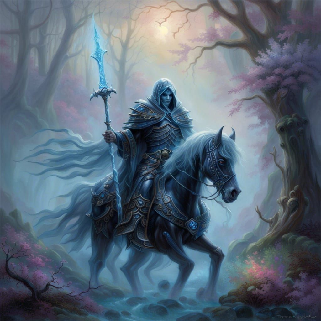Ethereal Death Knight in Misty Landscape