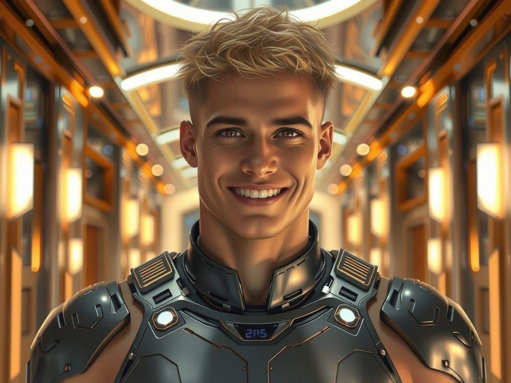 Golden Warrior in Futuristic Armor