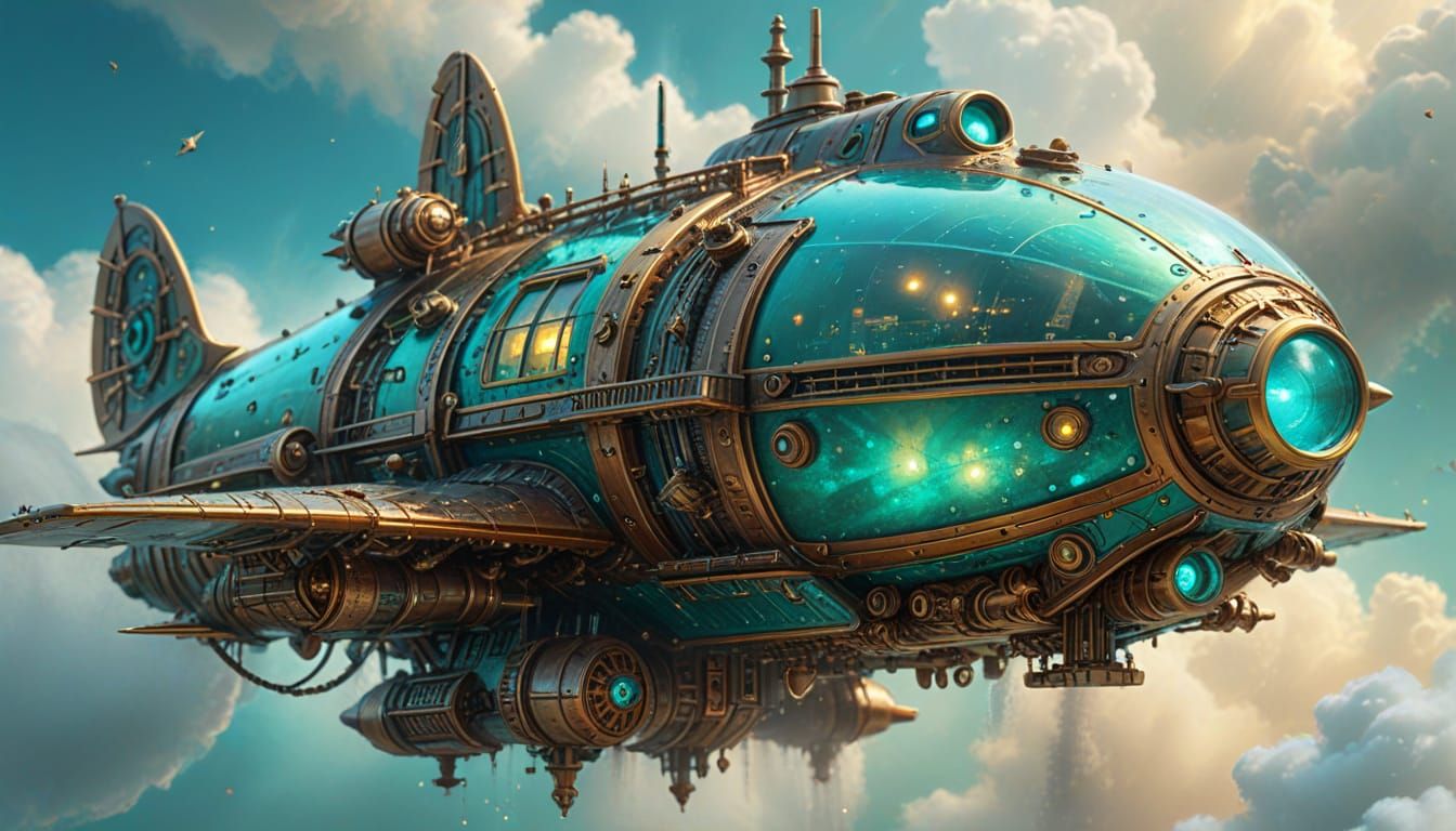 Steampunk Spaceship in Art Nouveau Style