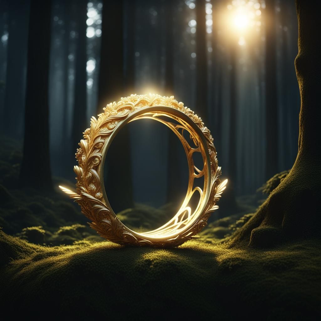 Angel in Gold Ring, Fairycore Forest Scene