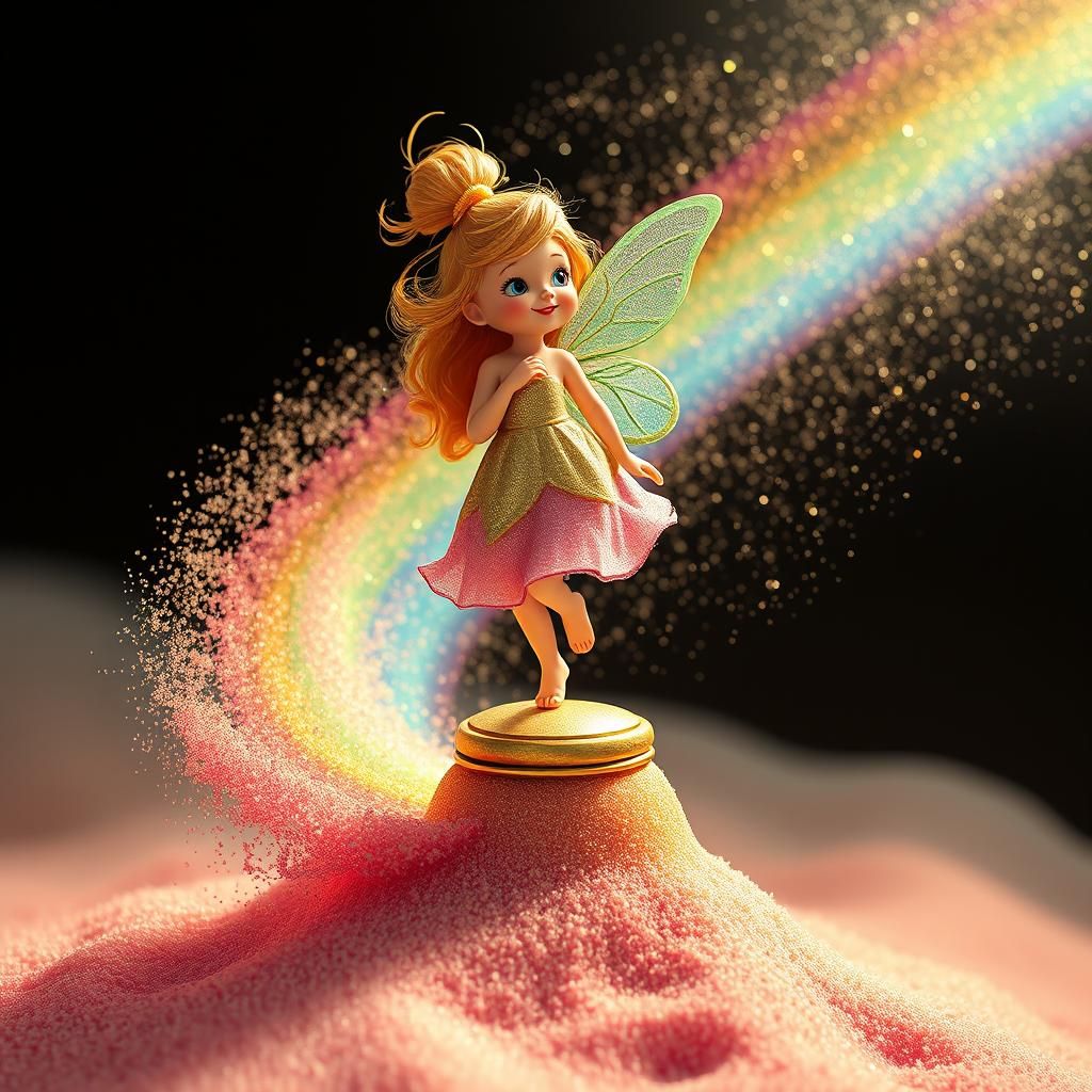 Whimsical Fairy on Bell with Sparkling Sand