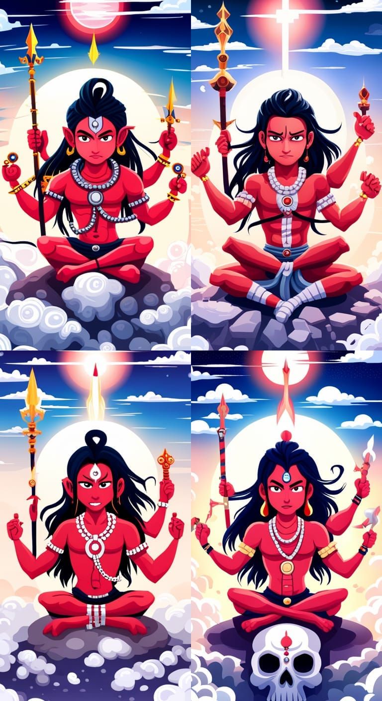 Chibi Anime Lord Shiva on Skull Throne