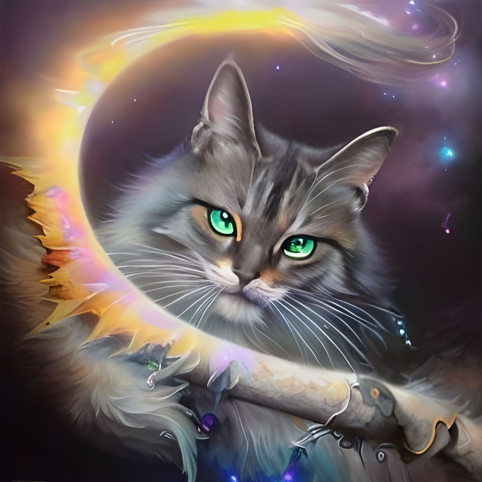 Black Cat on Rainbow Bridge, Celestial Art