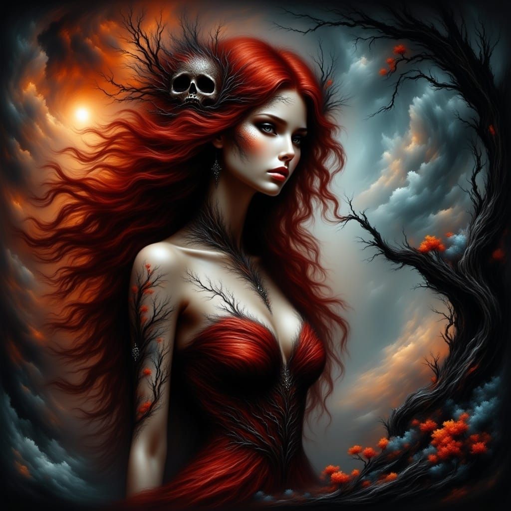 Gothic Fairy with Tattoos in Surreal Abstract Style