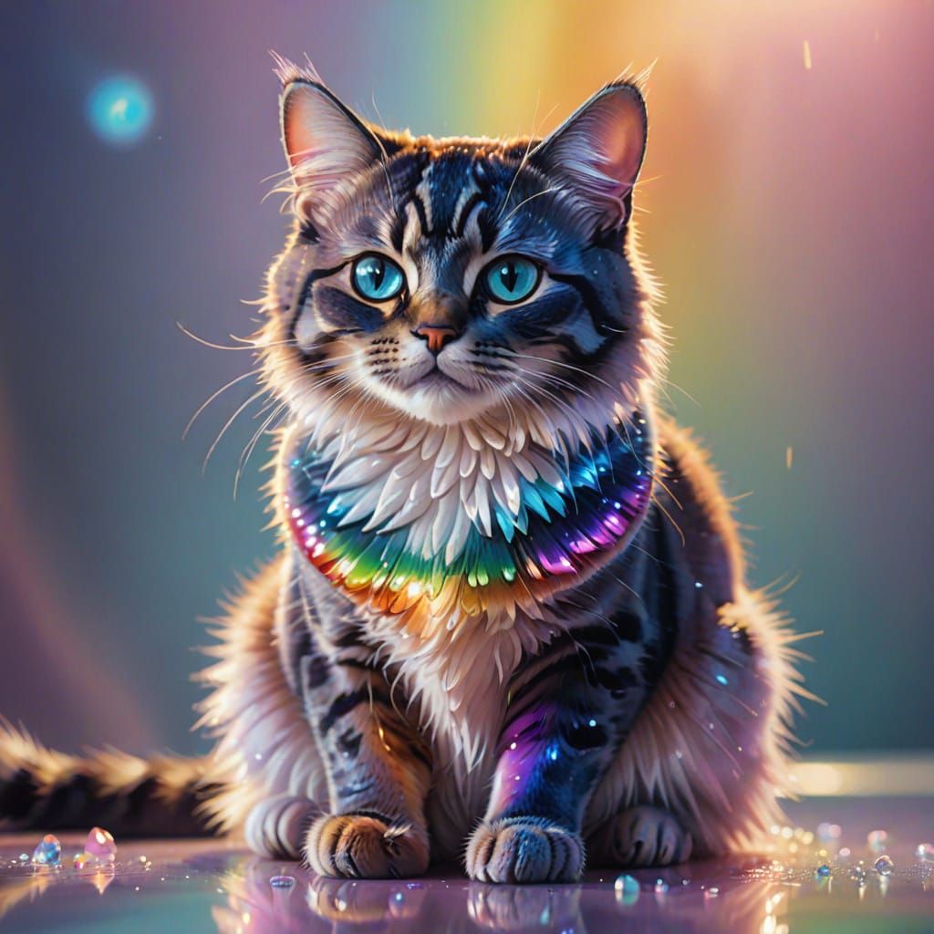 Crystal Cat Rainbow Reflections in Magical Realism Style
