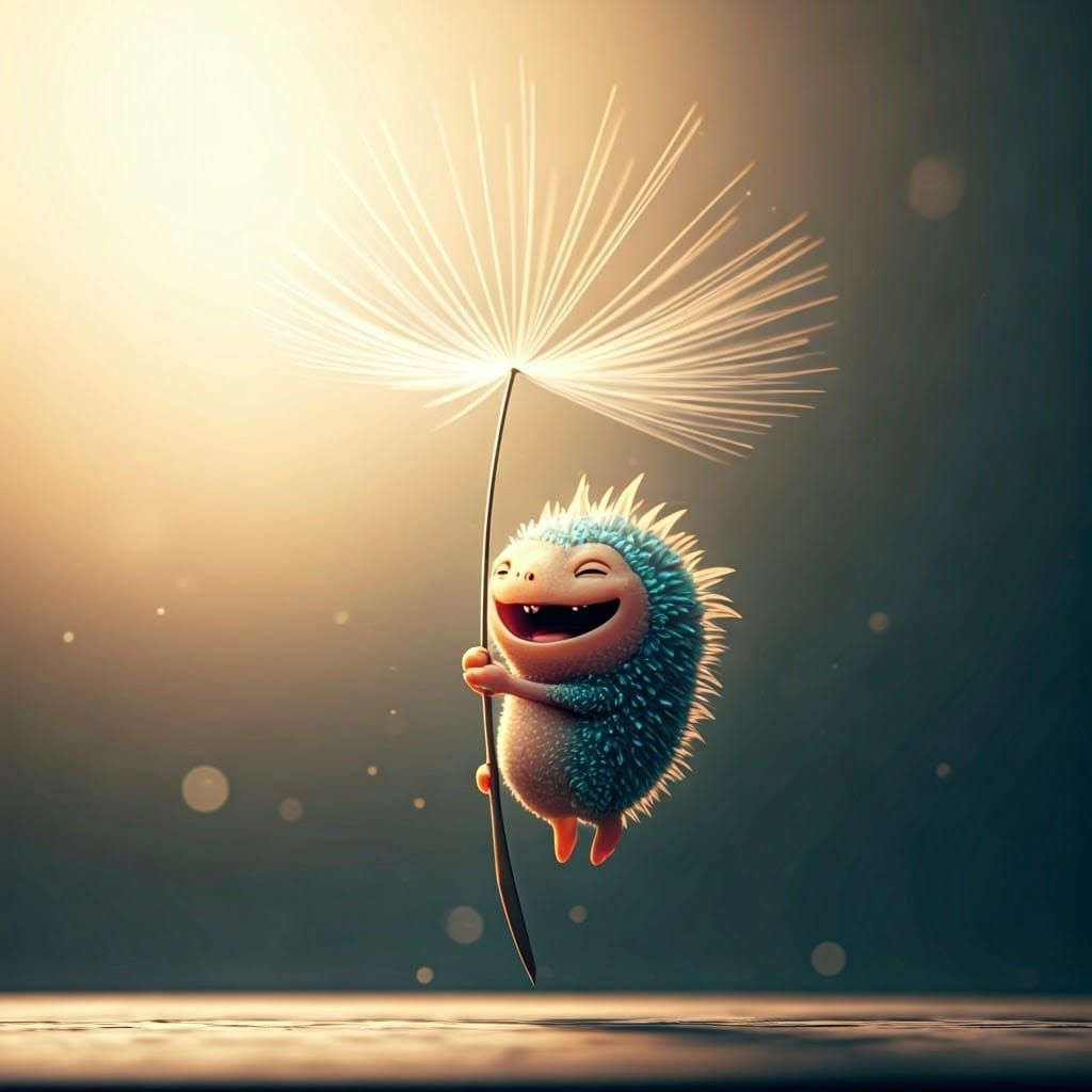 Tiny, Laughing Creature Adorns a Dandelion Seed