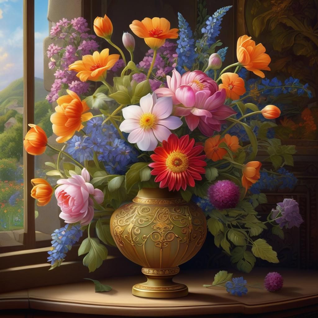 Magical Bouquet in Vase Storybook Illustration