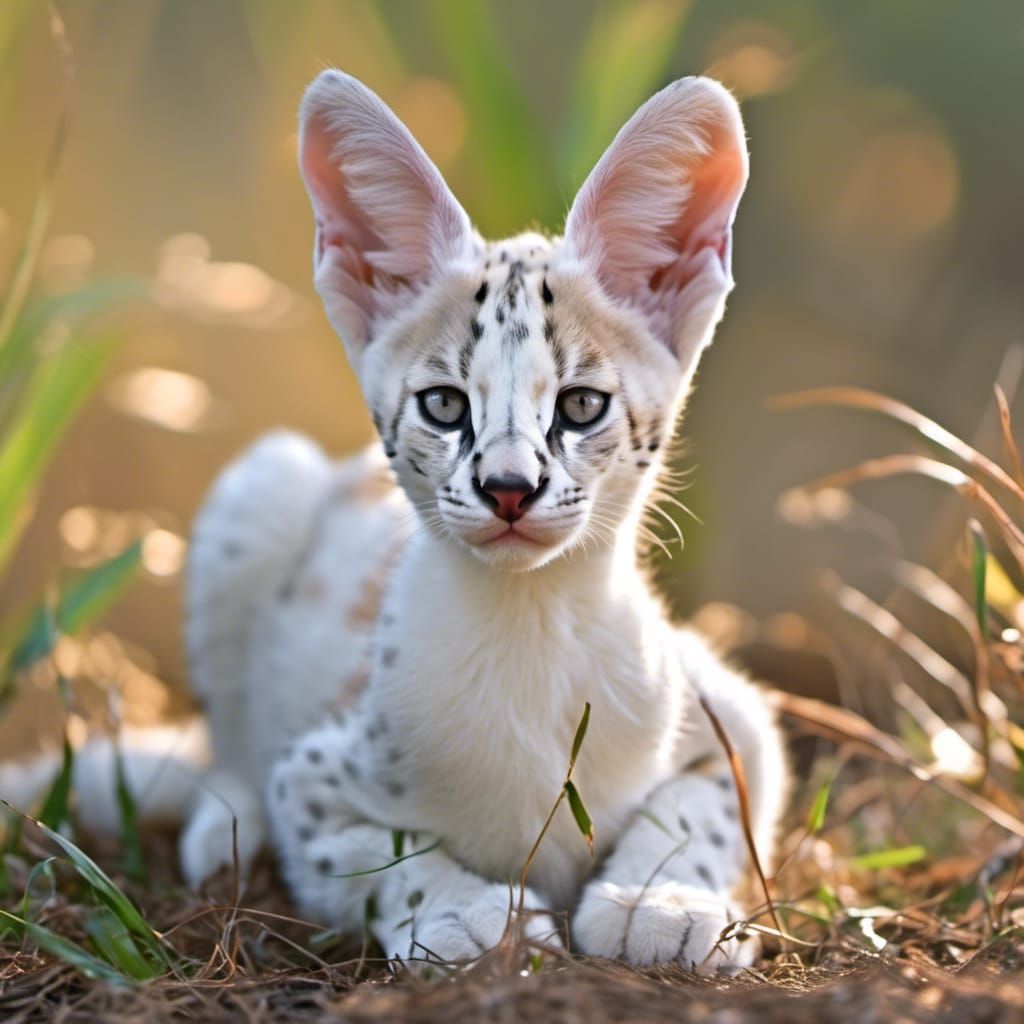 Serval – Leucistic Serval Kitten (white Serval) in the African Wilderness 02 – 1:1 Format