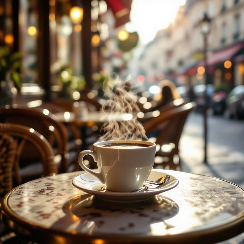 Carmella Bing Enjoys Coffee at Parisian Cafe in Golden Hour