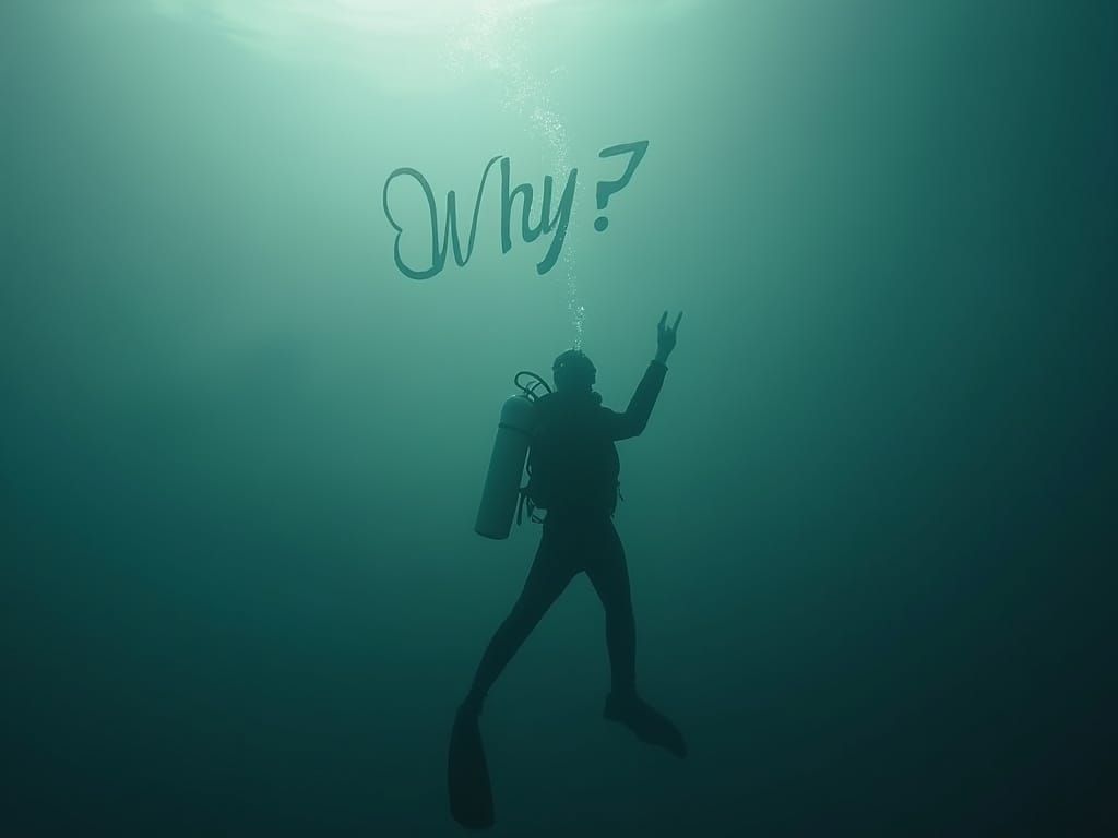 Diver Reaches for Enigmatic Light Beam in the Depths