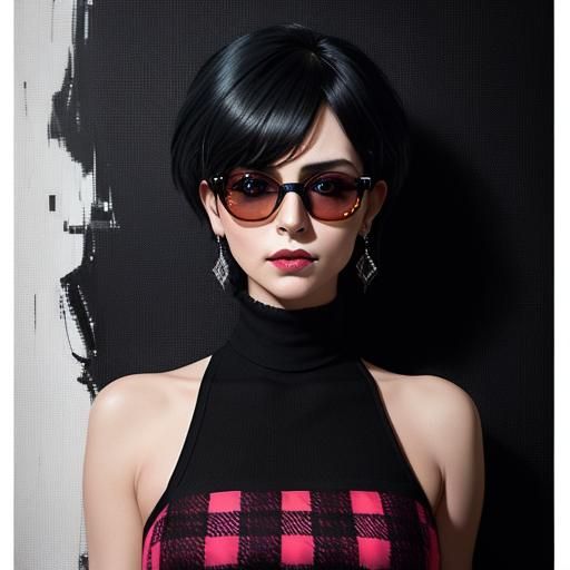 Punk Model in Plaid Dress, Digital Art