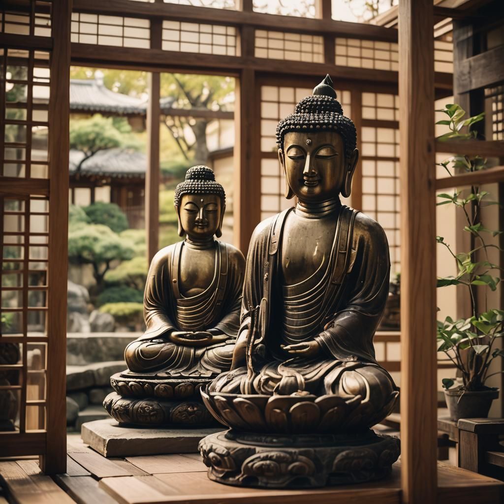 Serene Buddha in Ancient Japanese Temple