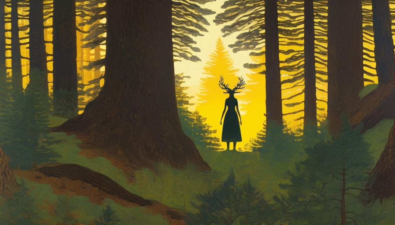 Eerie Forest Spirit and Nymph in Golden Hour