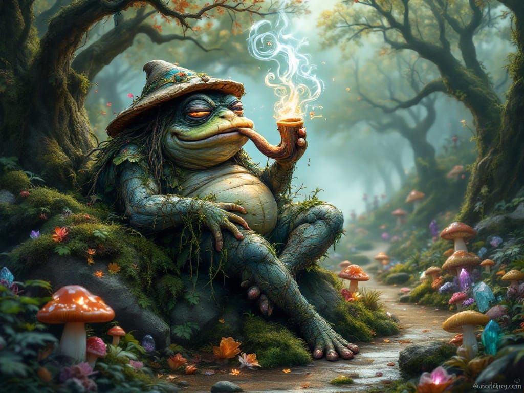 Mystical Stoner Frog Troll in Enchanted Forest