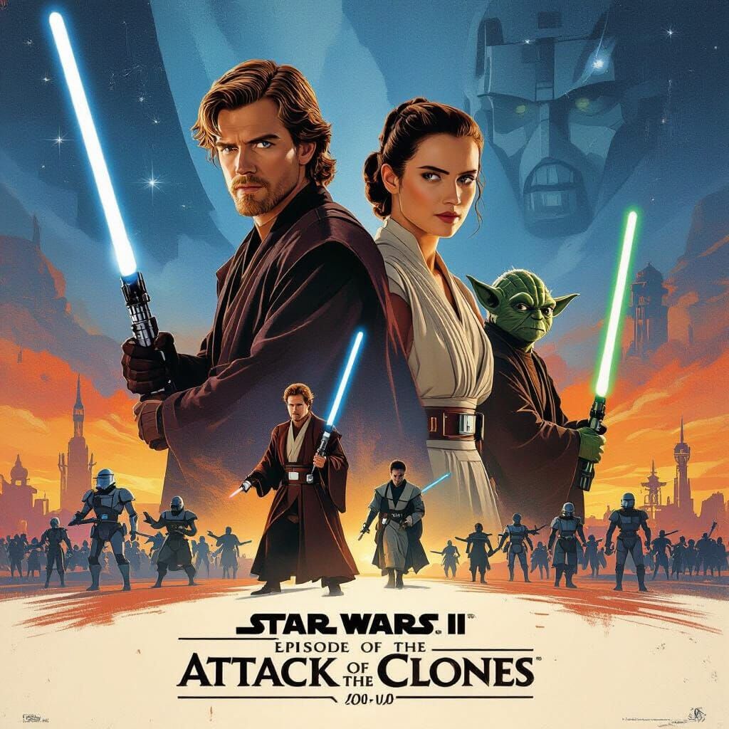 Star Wars Episode II Movie Poster with Key Characters