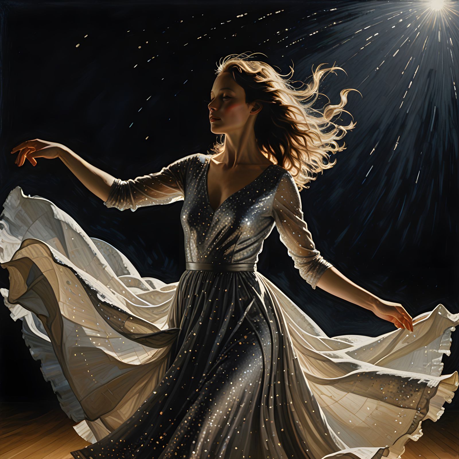 Enchanting Hyperrealistic Ballerina Twirls Under Moonlight