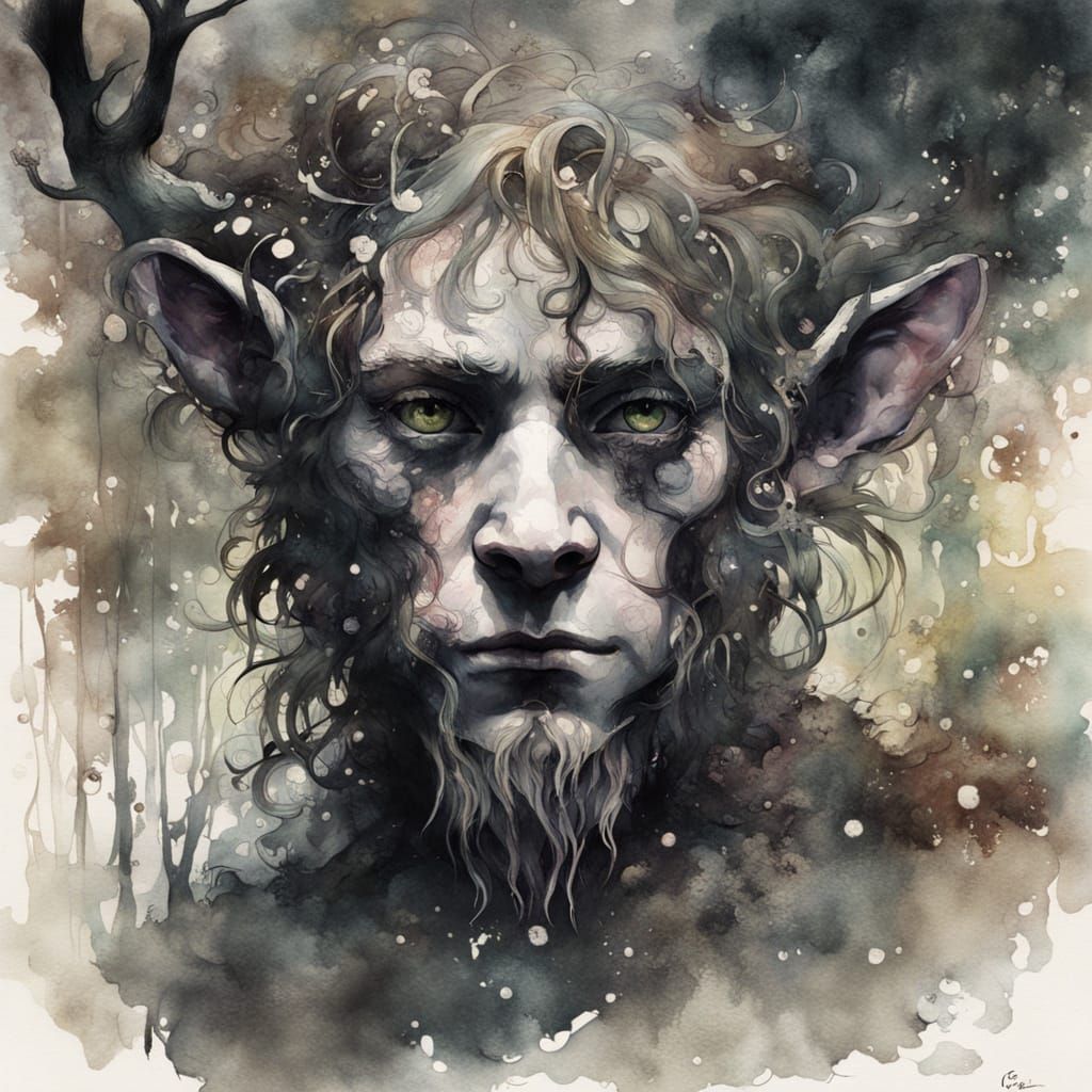 Eldritch Faun Portrait in Ominous Forest