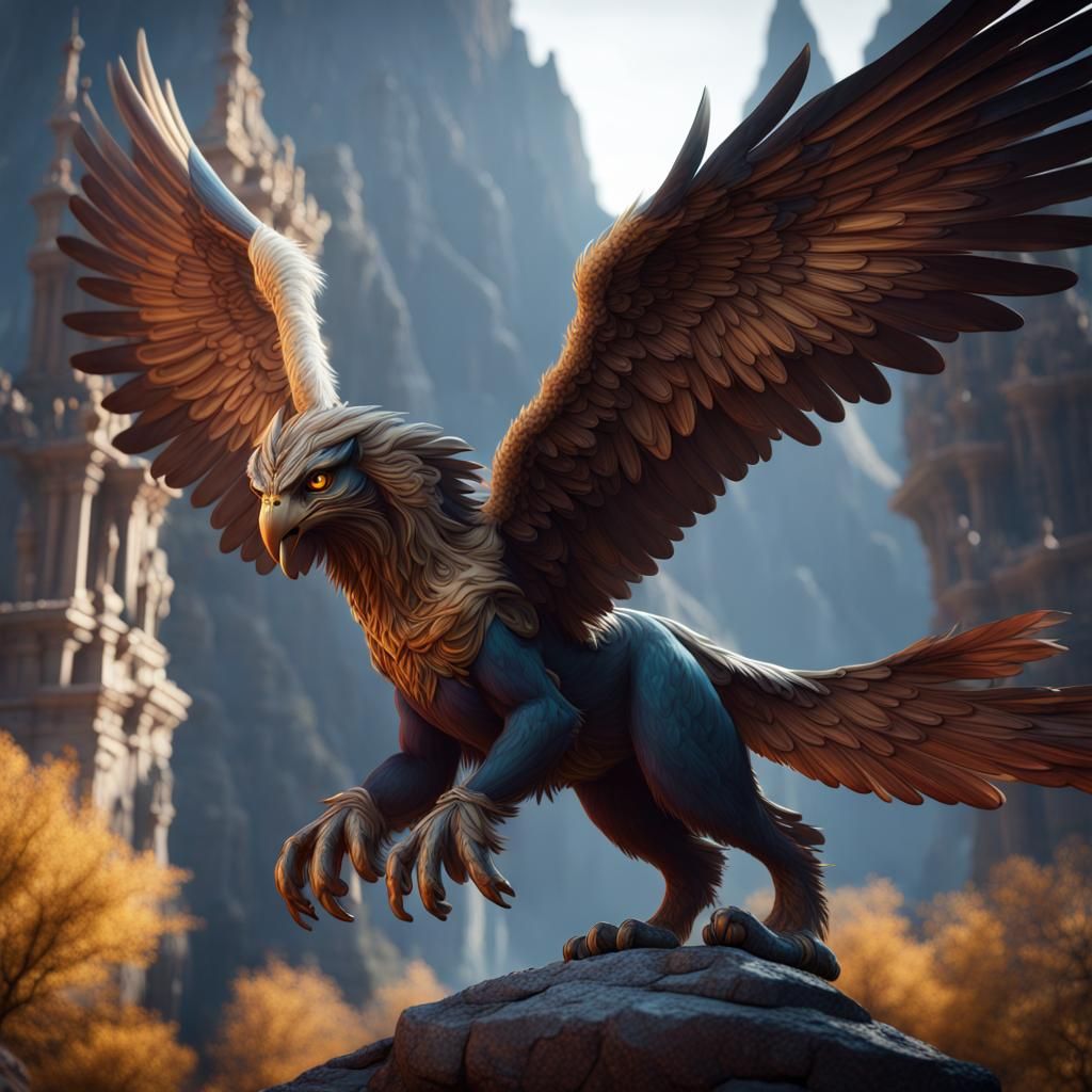 Detailed Gryphon Matte Painting in Fantasy Style