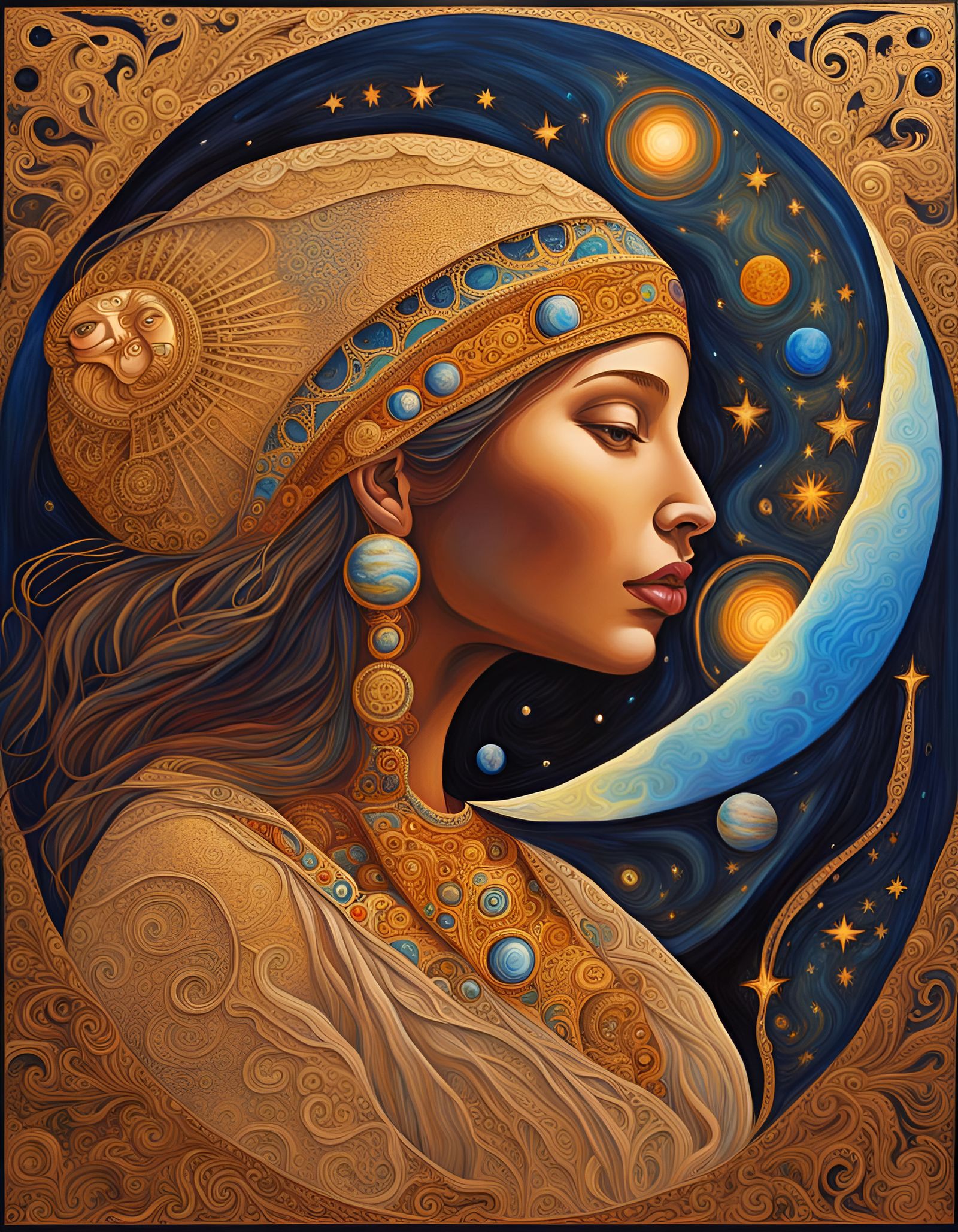 Peruvian Earth Mother Acrylic Art with Rivers and Stars