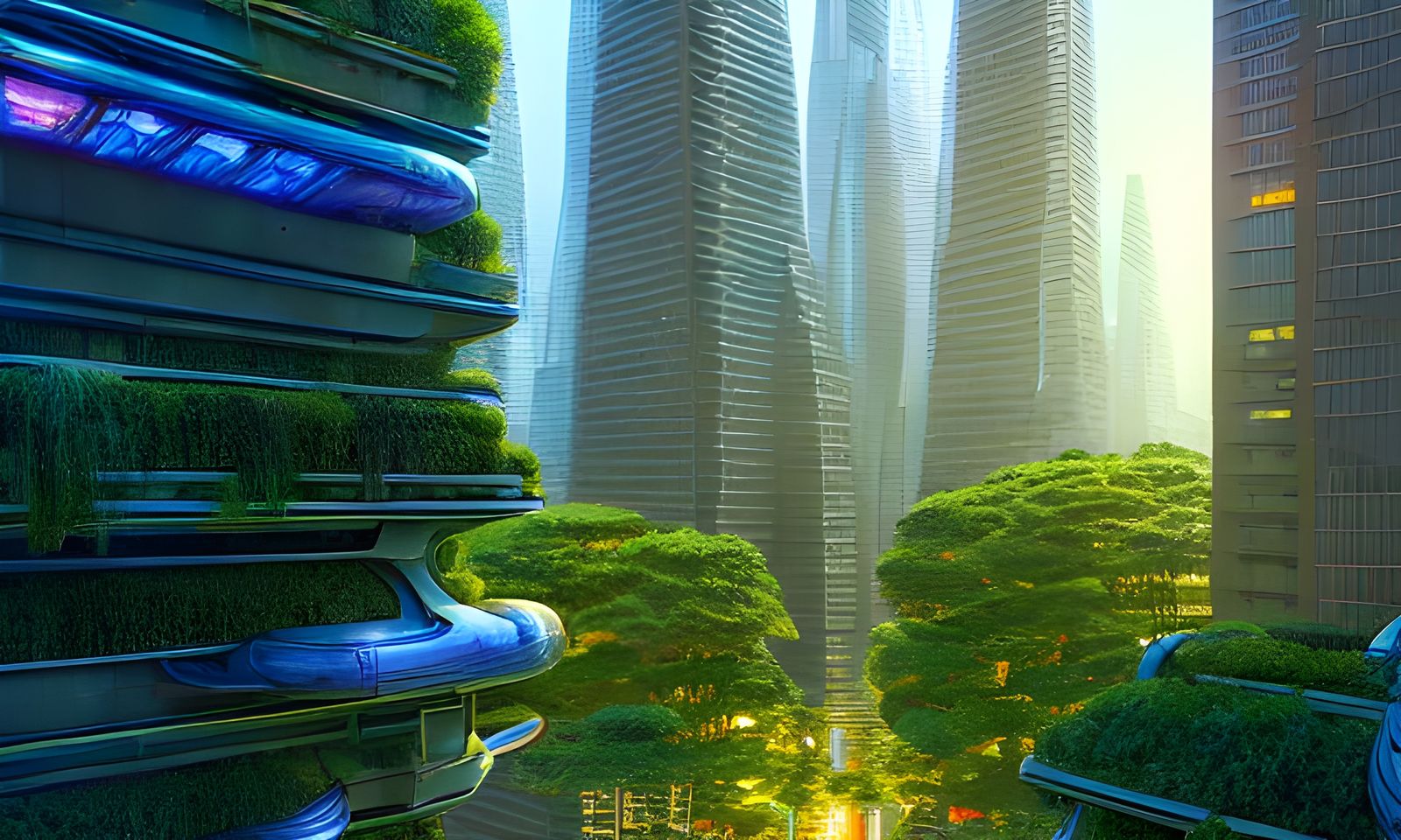 Futuristic Asian City with Hanging Gardens