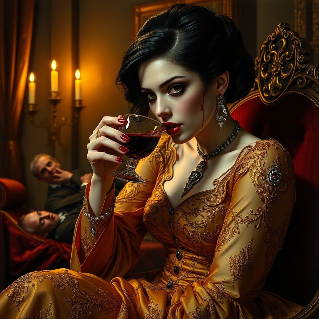 Luxurious Vampire in Baroque Oil Painting