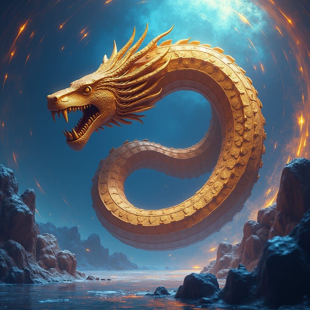 Golden Ouroboros: Symbol of Eternity in Detailed Painting